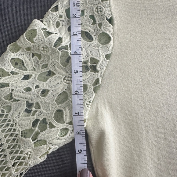Soft Light Green Knit Sweater with Lace Sleeves - Picture 8 of 8